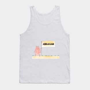 ABRAHAM name. Personalized gift for birthday your friend. Cat character holding a banner Tank Top